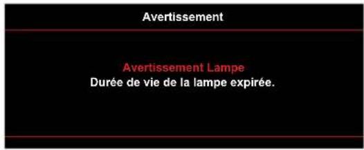 Avertissement Avertissement Lampe Durée de vie de la lampe expirée.