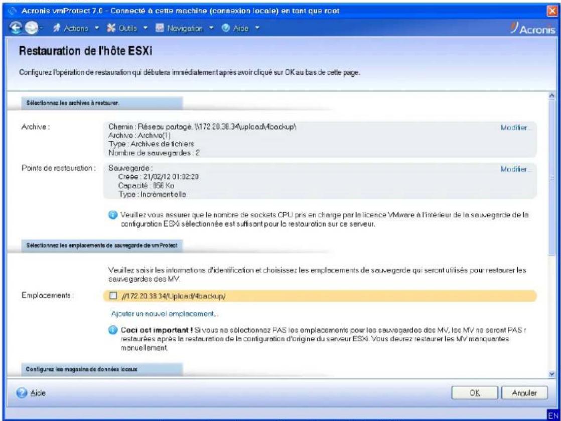 ACRONIS VmProtect 7 - Restauration de la configuration de l'hôte ESXi - 1