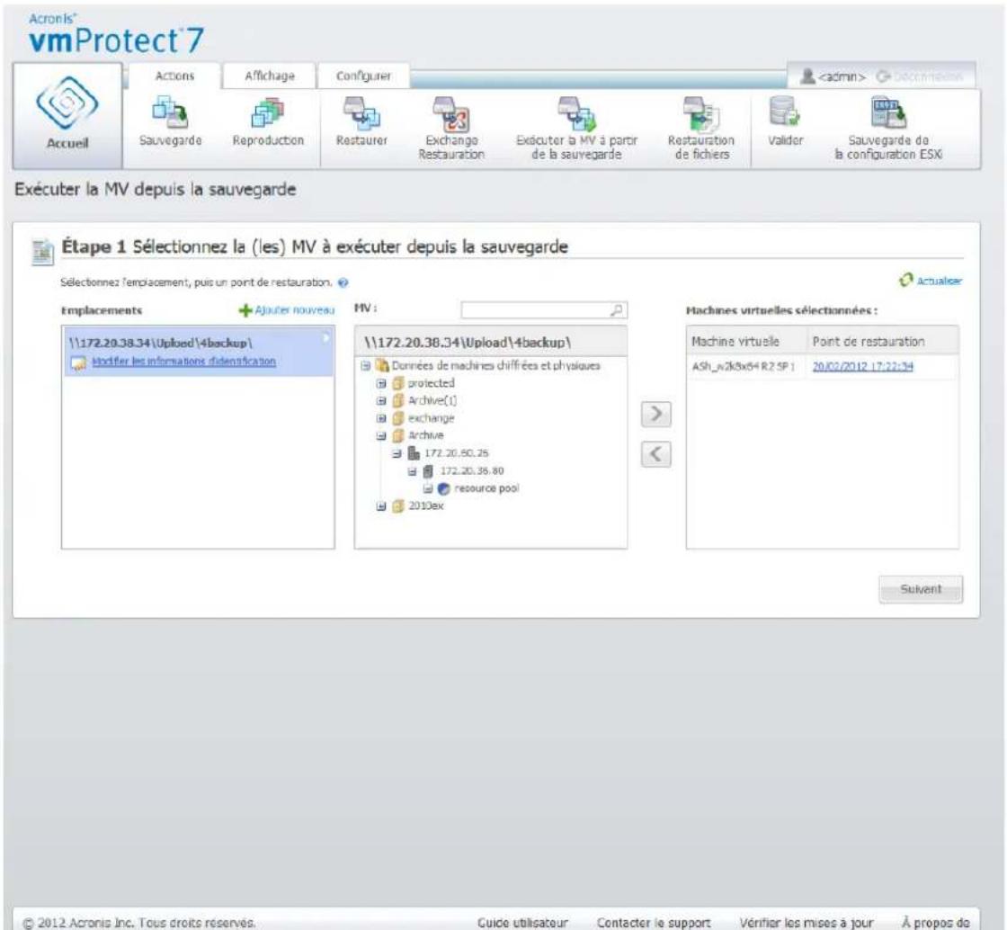 ACRONIS VmProtect 7 - Sélectionner une MV à exécuter à partir d'une sauvegarde - 1