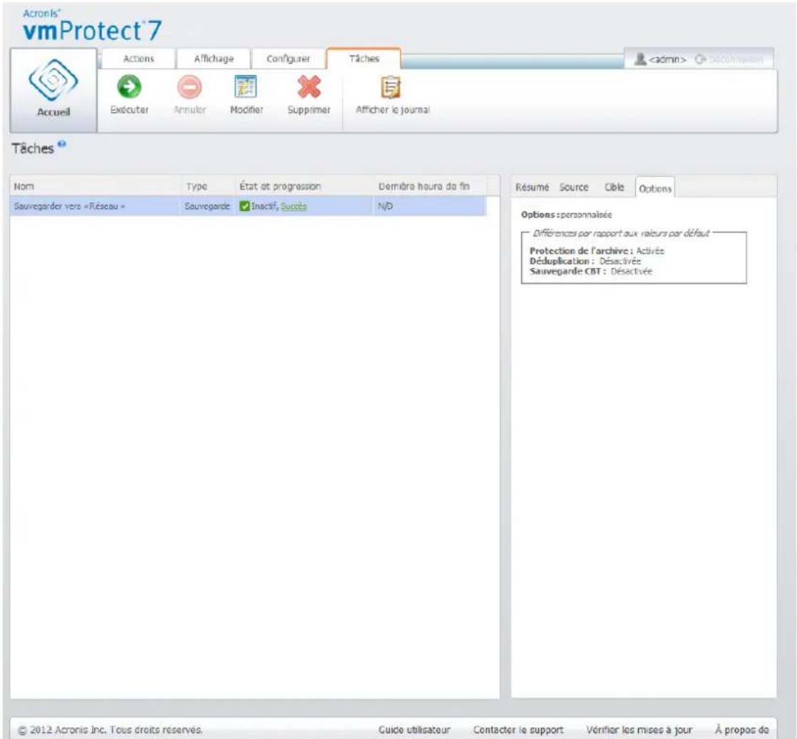 ACRONIS VmProtect 7 - Onglet Options - 1