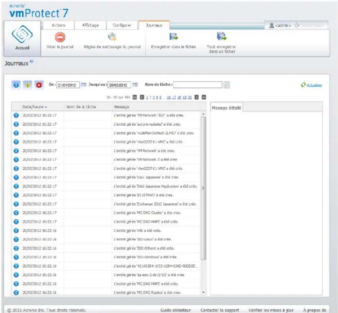 ACRONIS VmProtect 7 - Liste des journaux - 1