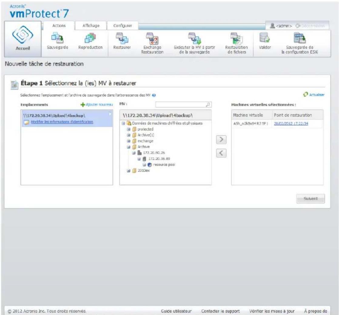 ACRONIS VmProtect 7 - Sélectionner les MV à restaurer - 1