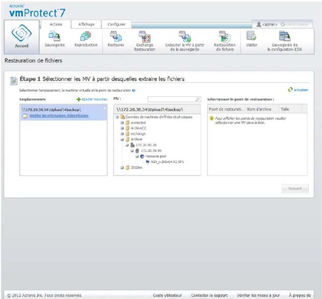 ACRONIS VmProtect 7 - Sélectionner les MV pour extraire des fichiers - 1