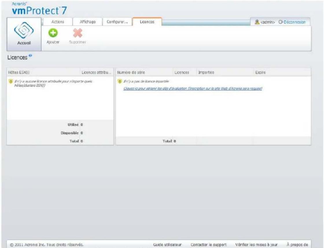 ACRONIS VmProtect 7 - Gestion des licences (Configurer -> Licences) - 1