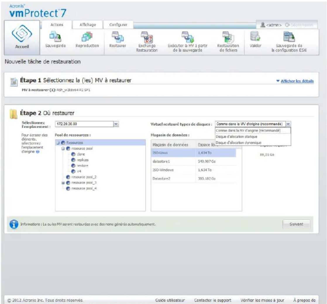 ACRONIS VmProtect 7 - Où restaurer - 1
