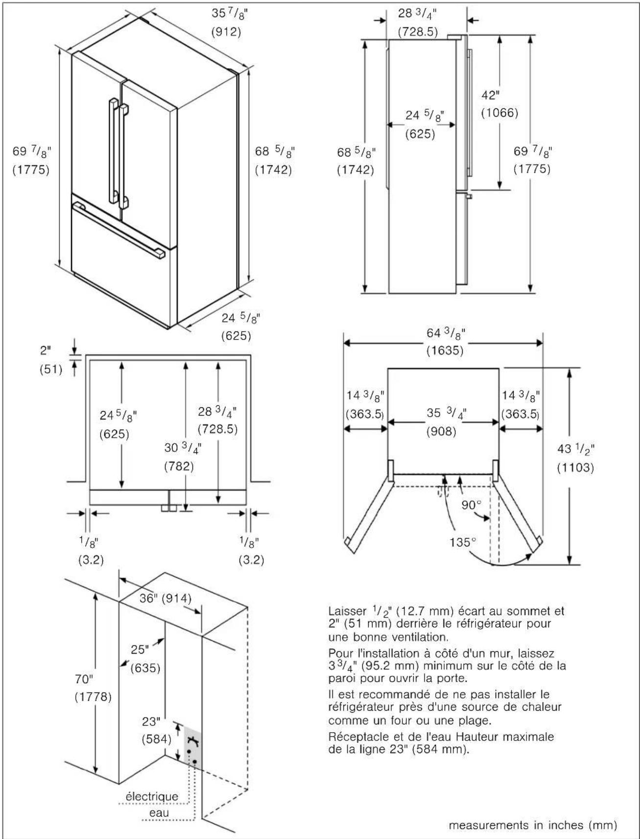 BOSCH B21CT80SNS - Appareils et installation Dimensions - 1