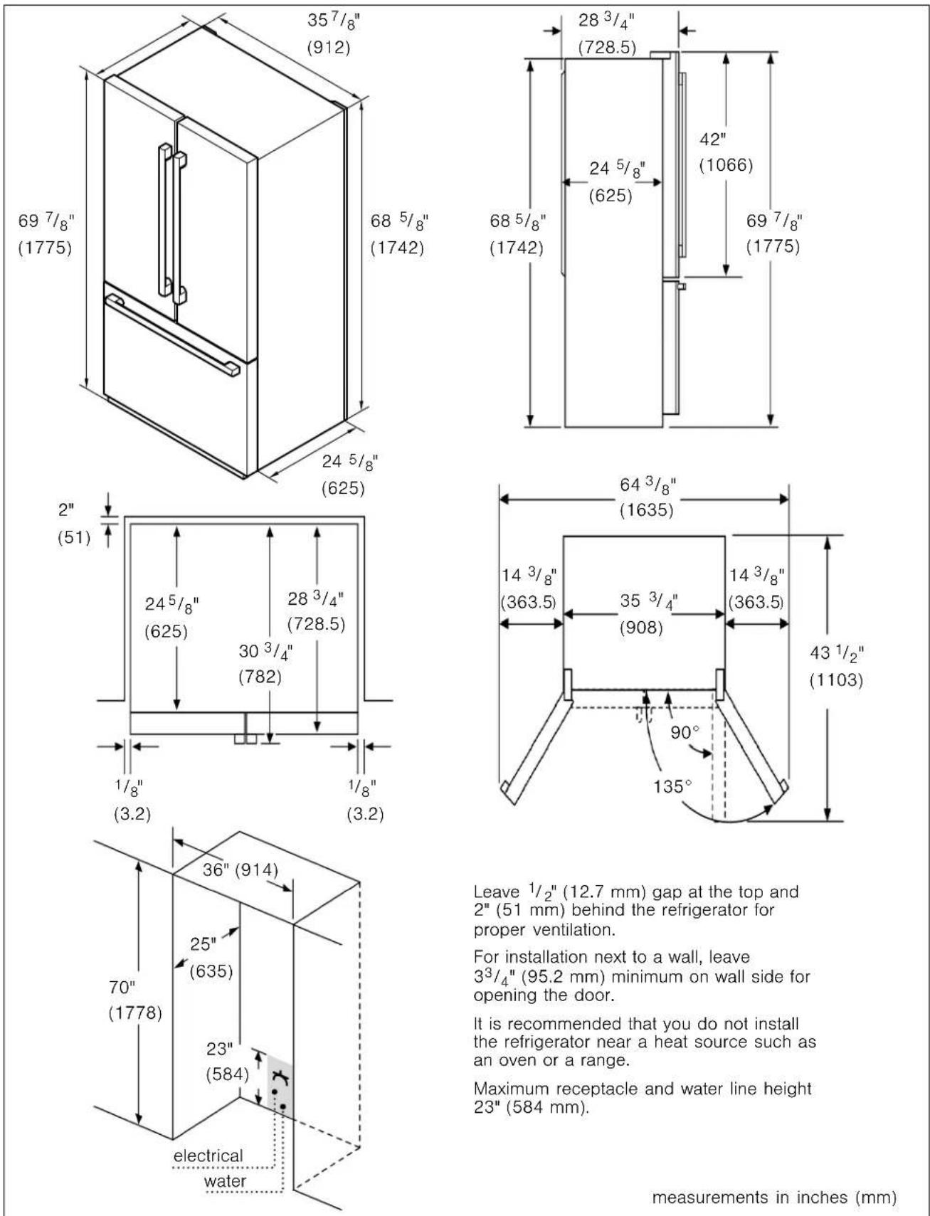 BOSCH B21CT80SNS - Appliance and Installation Dimensions - 1
