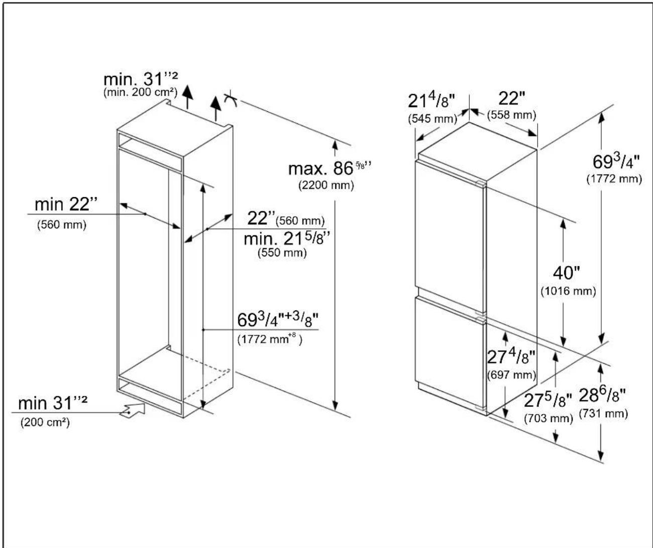 BOSCH B09IB81NSP - Installation dimensions - 1