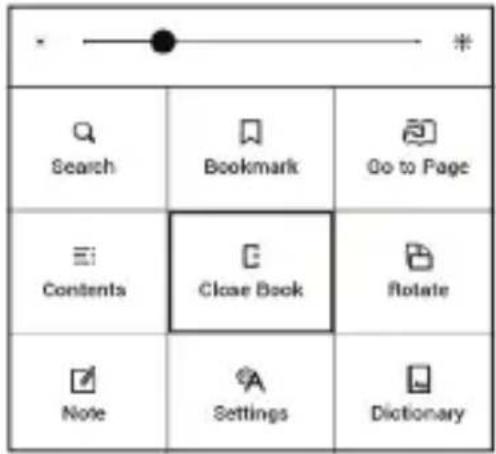 Search Bookmark Go to Page Contents Close Book Rotate Note Settings Dictionary