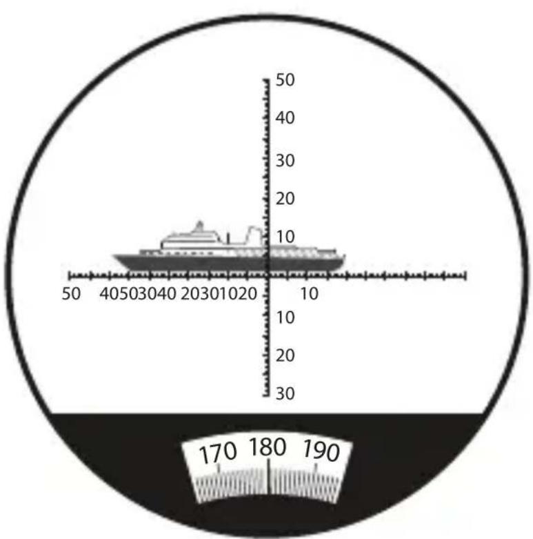 MINOX MD 7x42 C - como medir el acimut según la linea horizontal de la cruz reticular MIL - 1