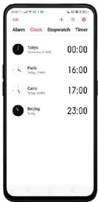 OPPO A5 (2020) - Ajouter et visualiser les horloges à travers le monde - 1