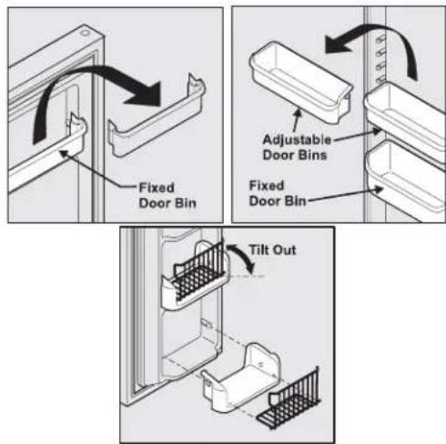 ELECTROLUX ERL7280 - To change the position of an adjustable door bin: - 1