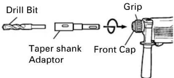 HITACHI DH 24PC - How to use the drill bit (taper shank) and the taper shank adaptor. - 1