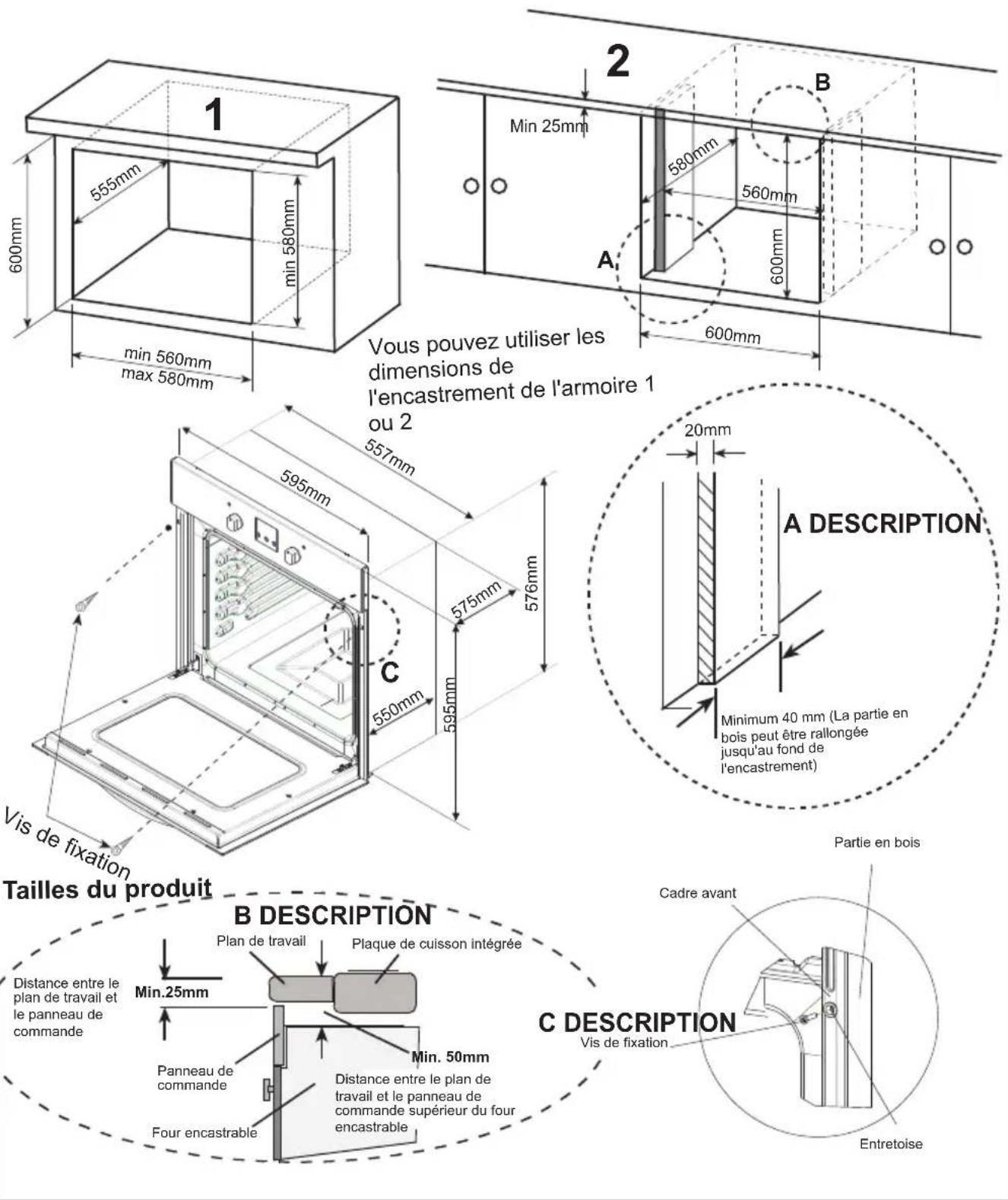 HIGH ONE HIG FC61C2 BVT - Dimensions de l'encastrement de l'armoire - 1