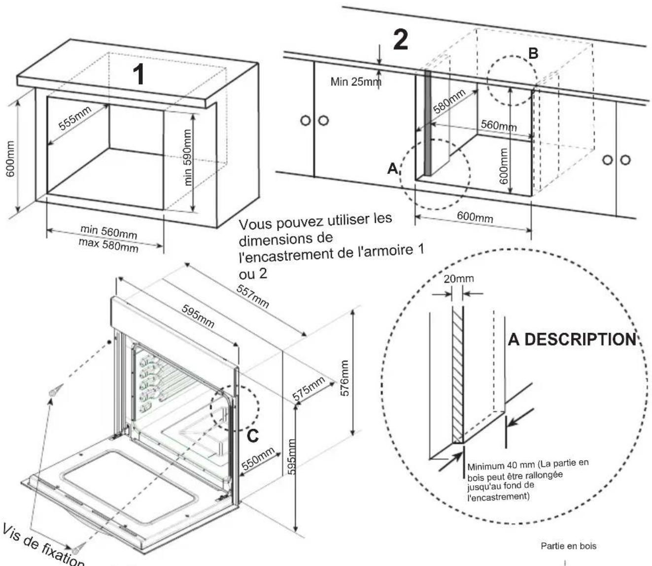 HIGH ONE HIG FC58C BVT - Dimensions de l'encastrement de l'armoire - 1