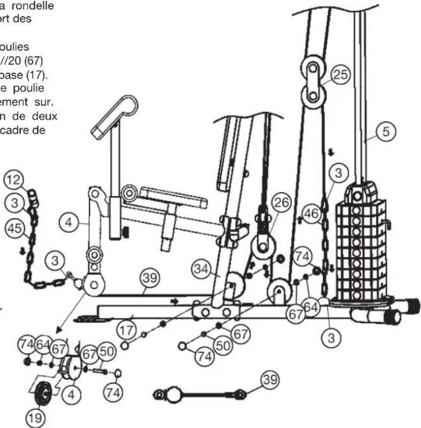 Christopeit SP 20 XL - Étape 10: Installation du cable de 3 curl de jambes (39) et des poulies (19). - 1