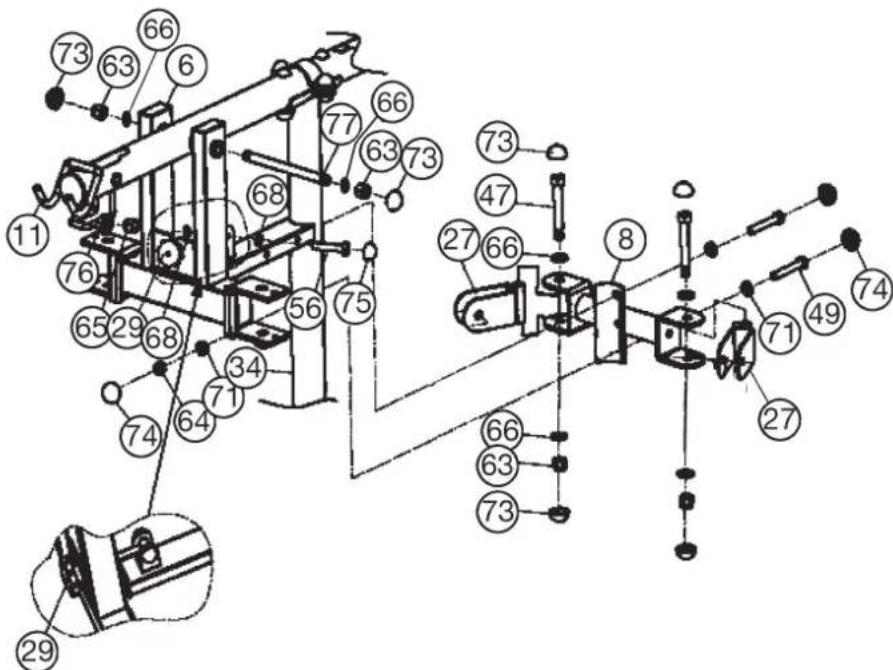 Christopeit SP 20 XL - Step 6: Installation of butterfly arm support (6), pulley support (8) and pulley holder (27). - 1