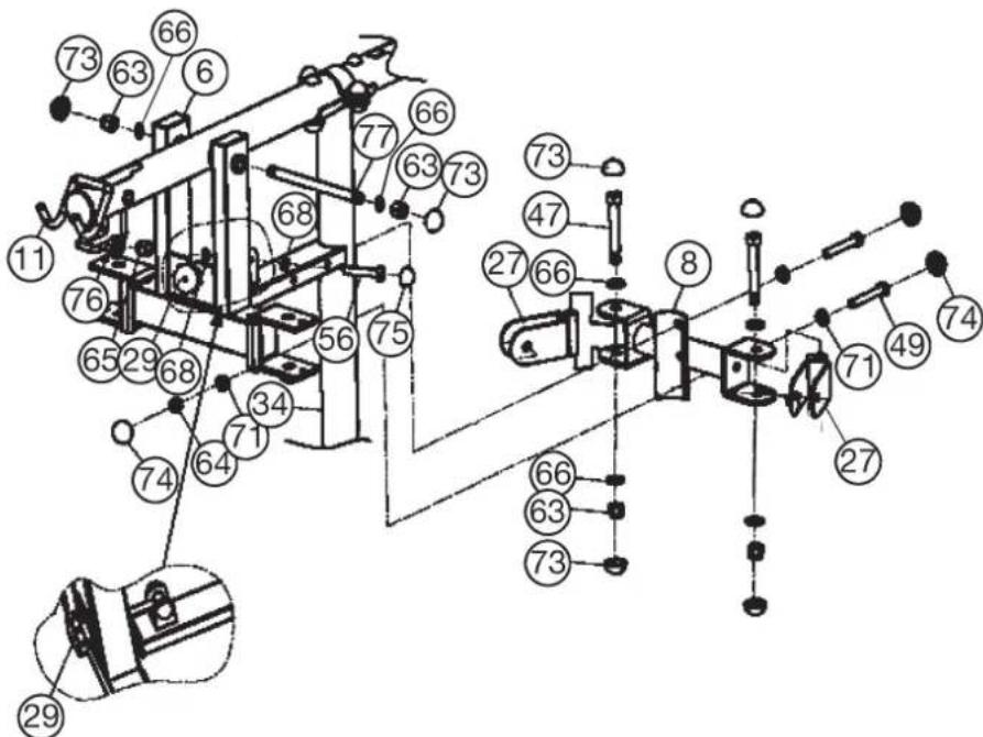 Christopeit SP 20 XL - Étape 6: Assemblée du boîtier papillon (6), la poulie d'équerre(8) et le support de la poulie (27). - 1