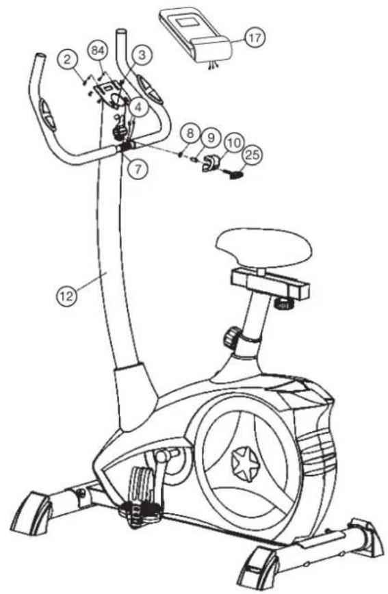 Christopeit CL 2 - Step 5: Attach the handlebar (7) and computer (17) at handlebar support (12). - 1