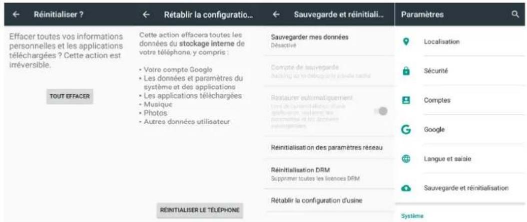 LOGICOM M Bot 60 - Réinitialisation du téléphone par le menu paramètre : - 1