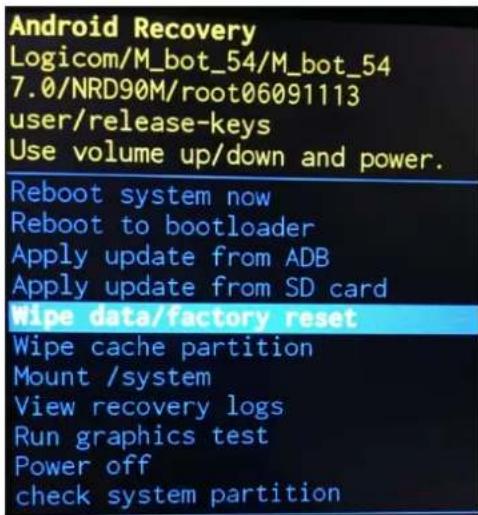 LOGICOM M Bot 54 - Réinitialisation de l'appareil en mode "récupération" : - 1
