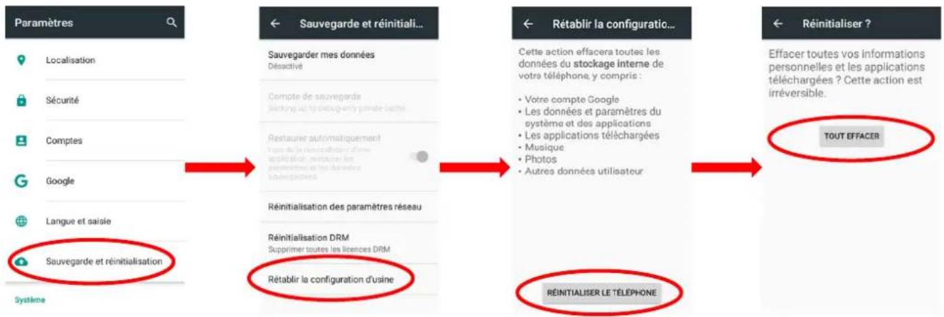 LOGICOM M Bot 54 - Réinitialisation du téléphone par le menu paramètre : - 1