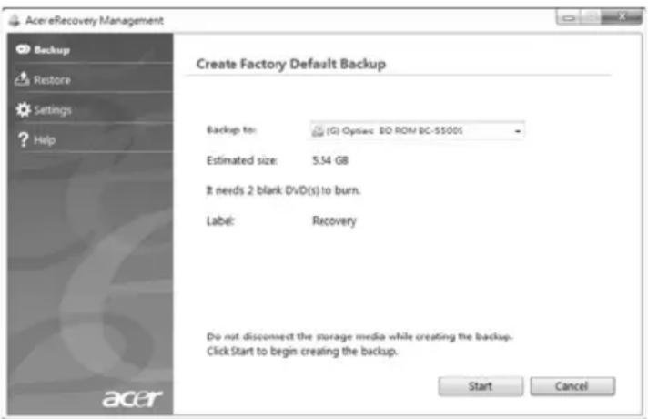 ACER TravelMate 7750G - Criar uma cópia de segurança de recuperação (Unidade óptica) - 3