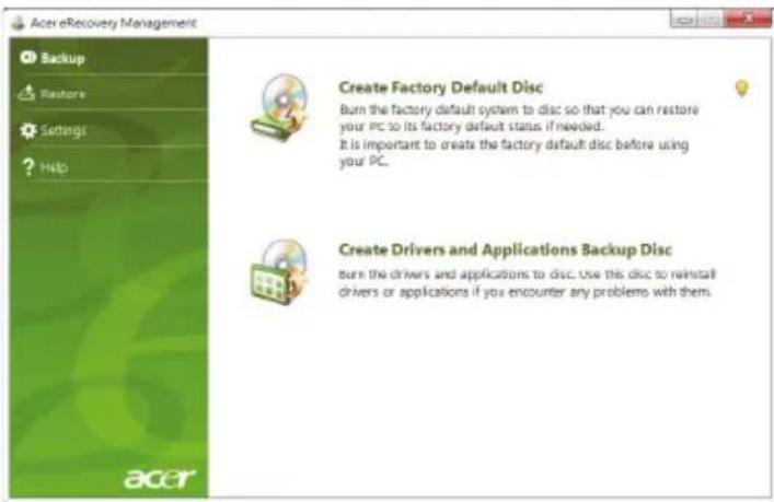 ACER TravelMate 7750G - Creating a recovery backup (Optical drive) - 1