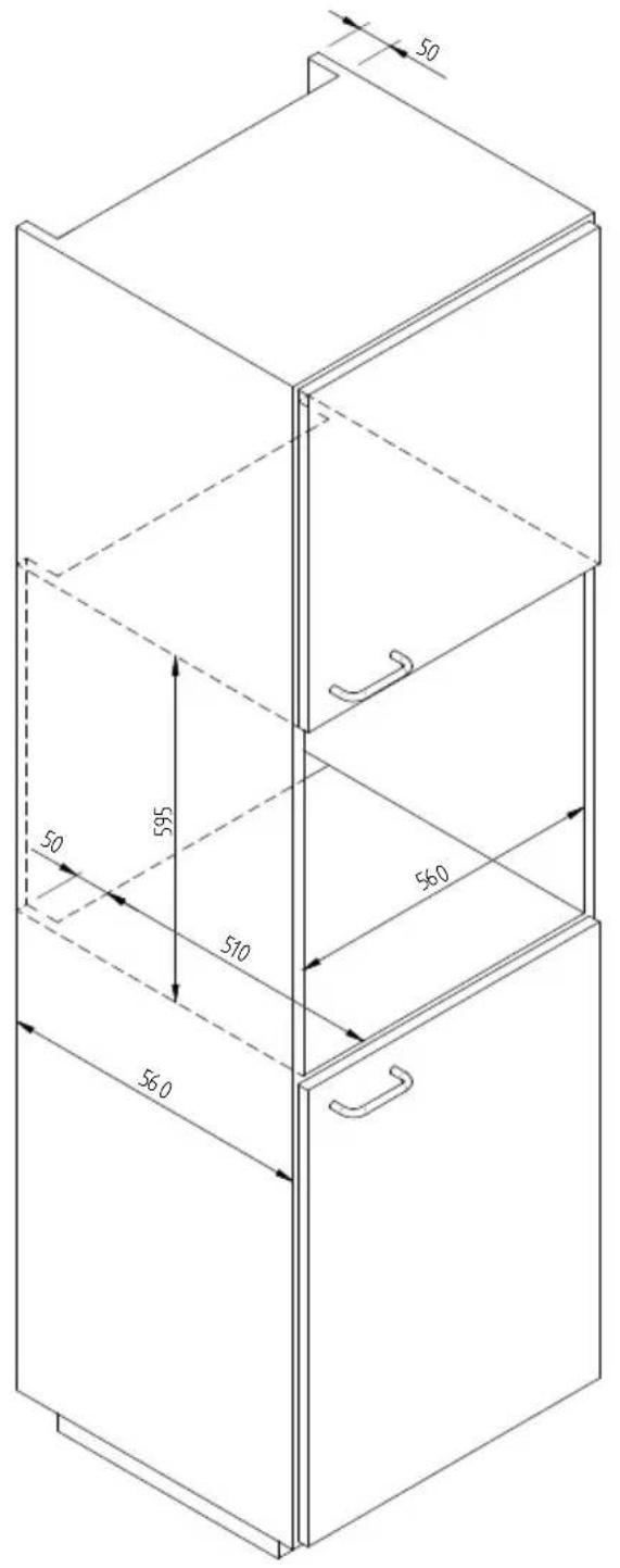 Fulgor Milano LD 15 BK - ESQUEMA DIMENSIONAL CAJON DE EMPOTRAR 560 X 595 CON HORNO DE 480 - 2