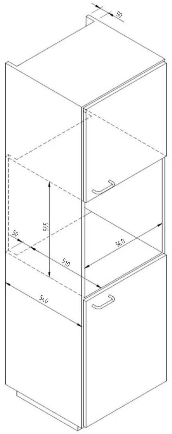Fulgor Milano LD 15 BK - SCHEMA DIMENSIONNEL DU TIROIR ENCASTRE 560 X 595 AVEC UN FOUR PAR 480 - 1