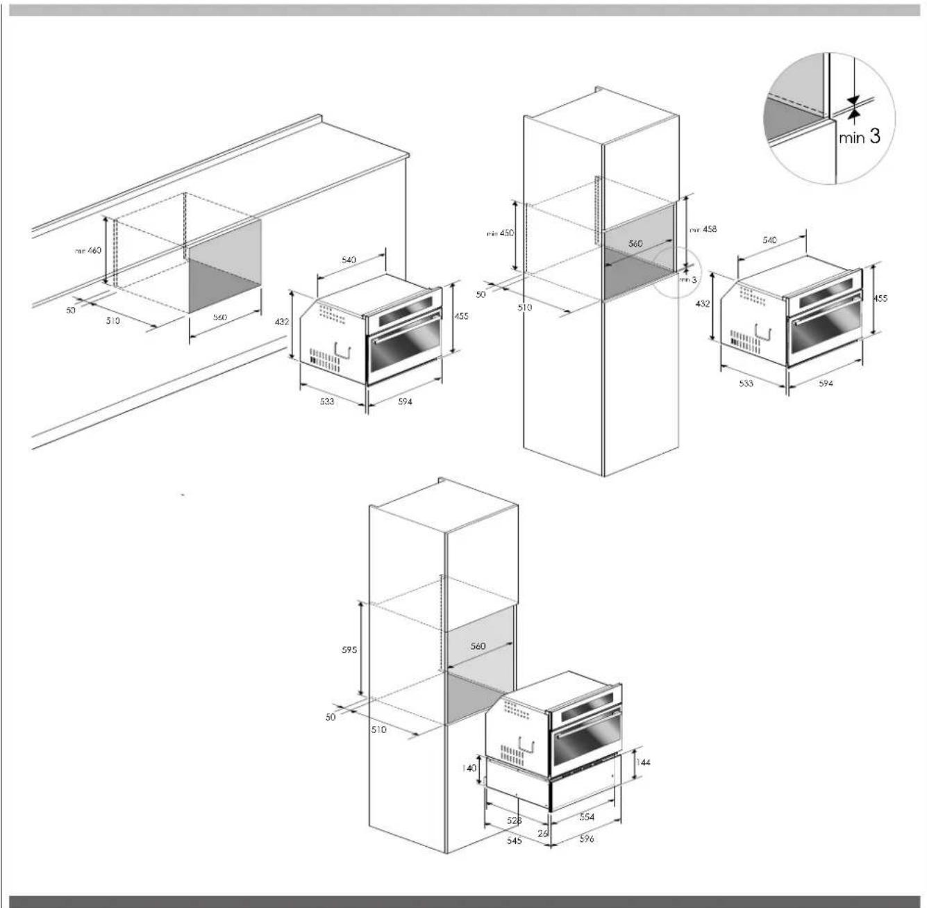 Fulgor Milano FCMO 4507 TM BK - Installer le four dans une niche. - 1