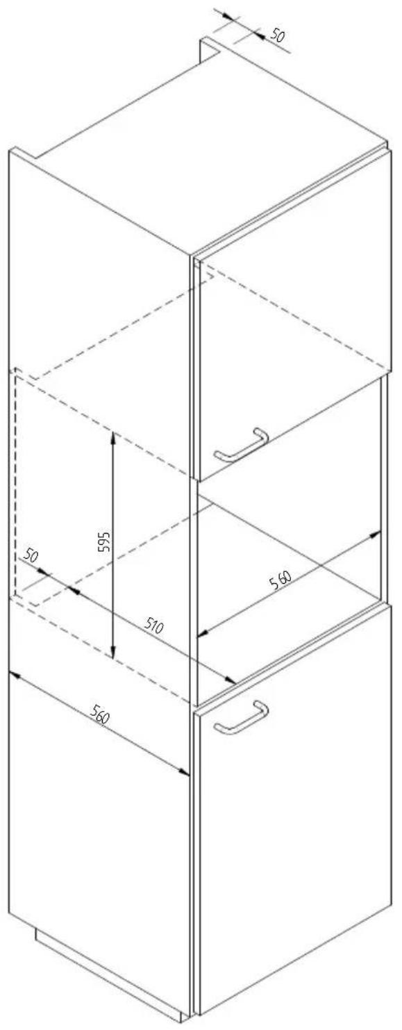 Fulgor Milano LWD 15 WH - ABMESSAGENS DES EINBAUTELLERWÄRMERS 560 X 595 MIT OFEN ZU 450 - 2