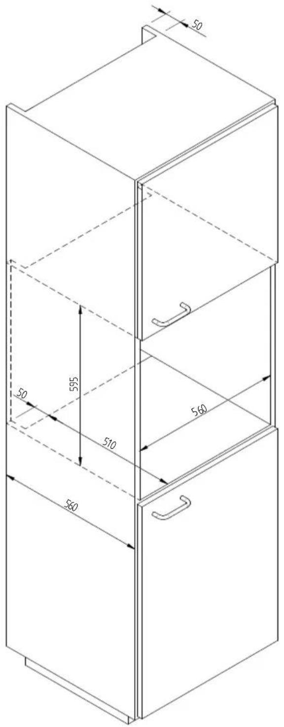 Fulgor Milano LWD 15 WH - SCHEMA DIMENSIONALE CASSETTO INCASSO 560 X 595 CON FORNO DA 480 - 4