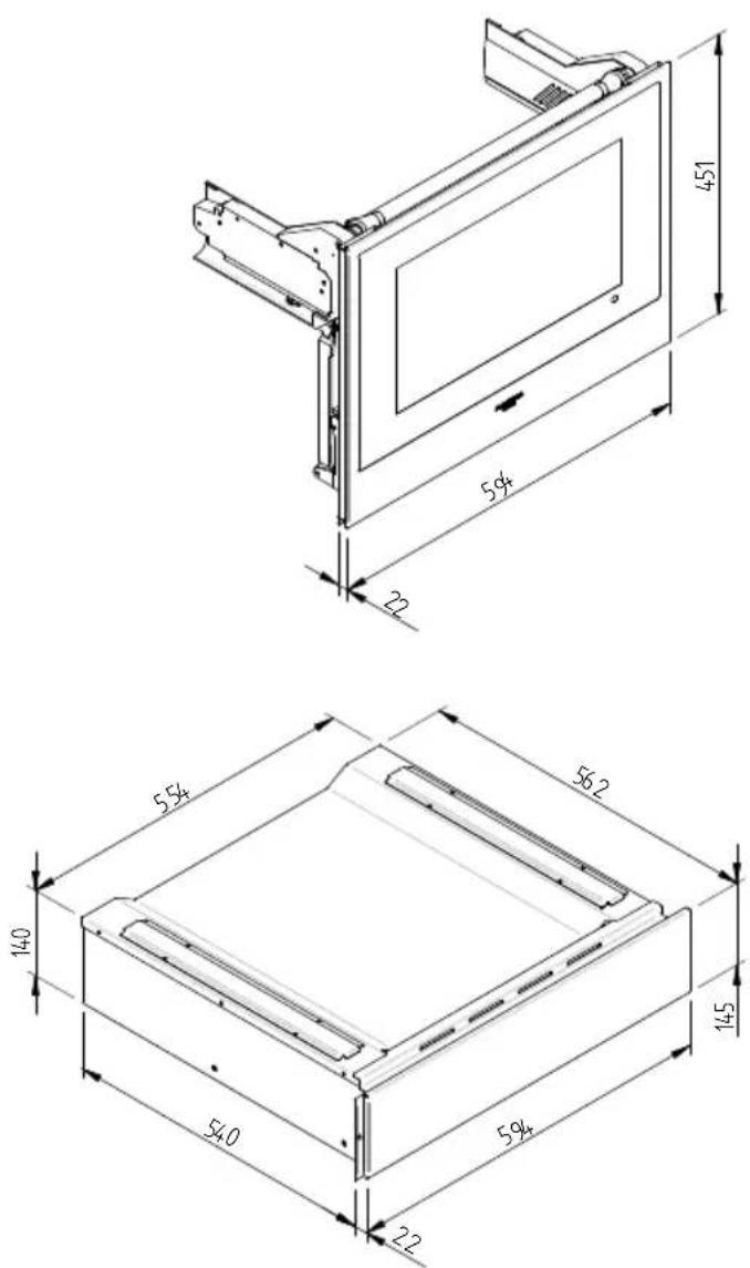 Fulgor Milano LWD 15 WH - DIMENSIONAL DIAGRAM DRAWER 145 BUILT-IN 560 X 595 WITH 451 MM TV - 2