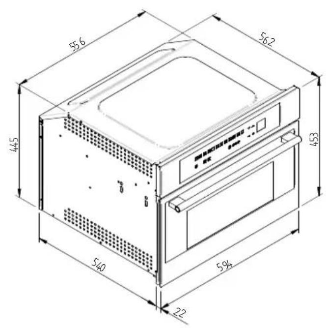 Fulgor Milano LWD 15 WH - ABMESSAGENS DES EINBAUTELLERWÄRMERS 560 X 595 MIT OFEN ZU 450 - 3