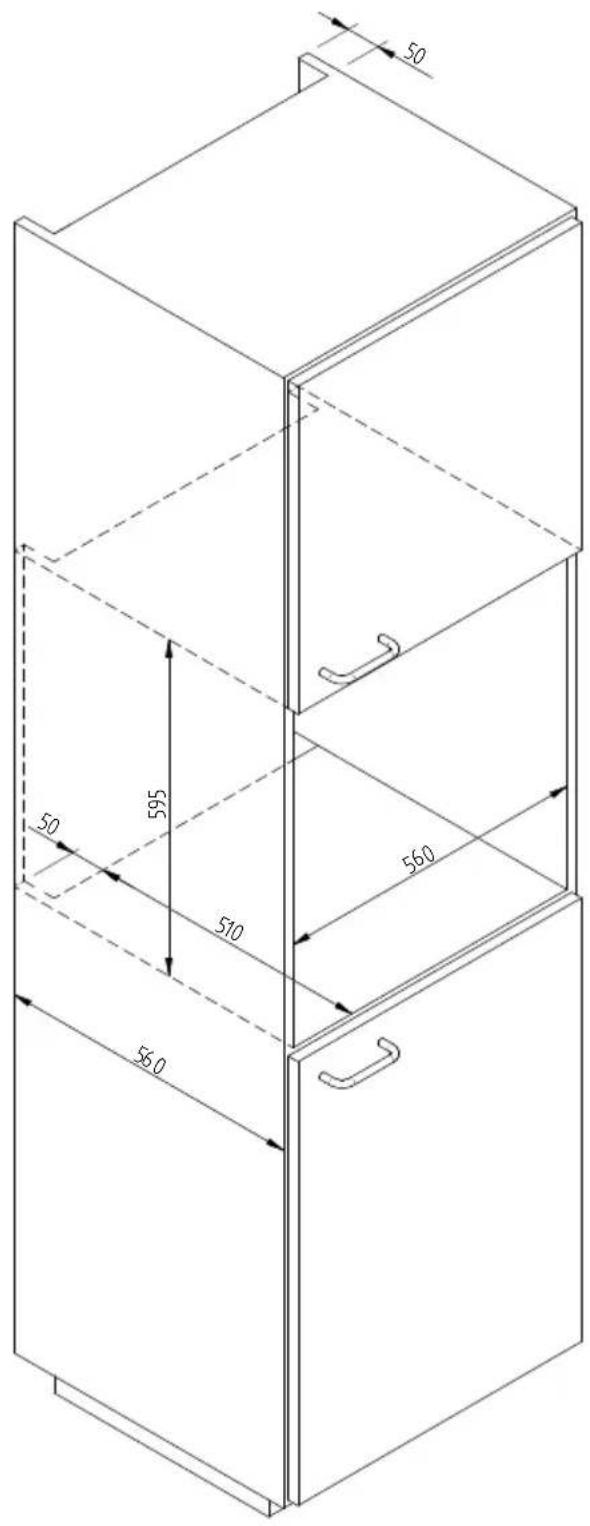 Fulgor Milano LWD 15 WH - SCHEMA DIMENSIONALE CASSETTO INCASSO 560 X 595 CON FORNO DA 480 - 1