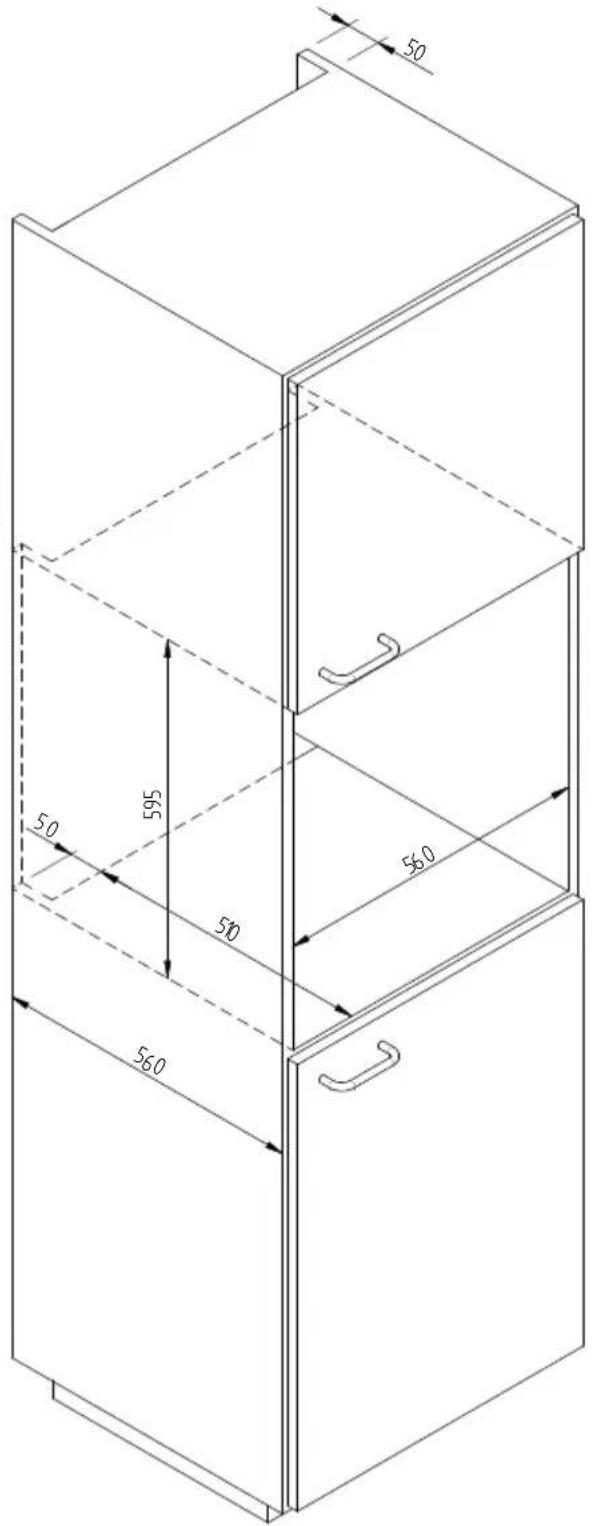 Fulgor Milano LWD 15 BK - ESQUEMA DIMENSIONAL CAJON 145 EMPOTRADO 560 X 595 CON TV DE 451 - 1