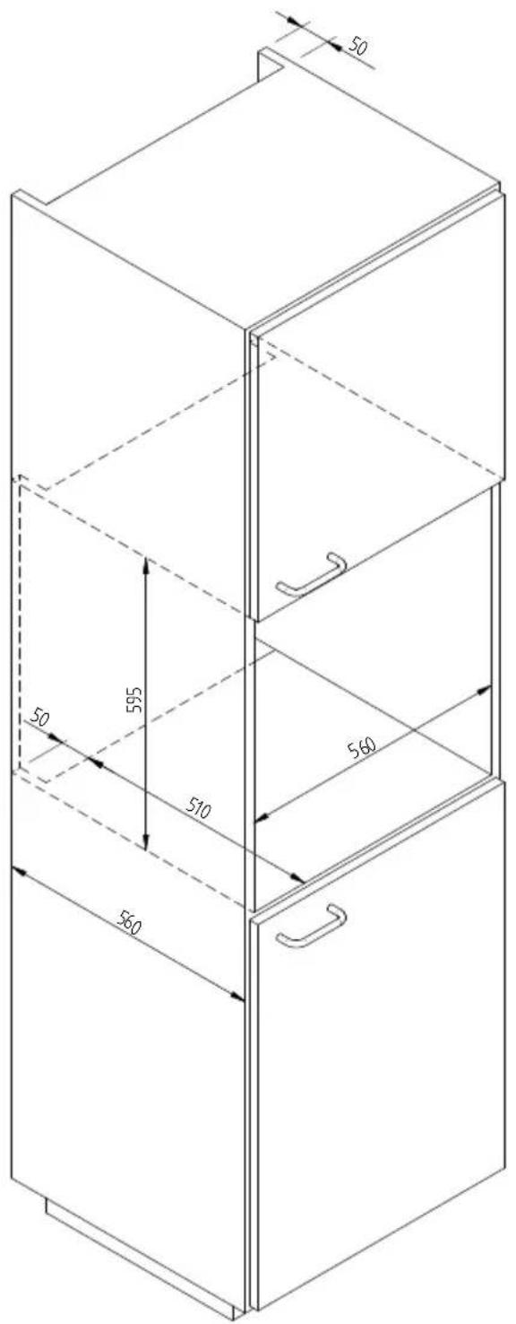 Fulgor Milano LWD 15 BK - ESQUEMA DE DIMENSAO DO AQUECEDOR DE LOUCA A ENCASTRO 560 X 595 COM FORNO DE 450 - 2