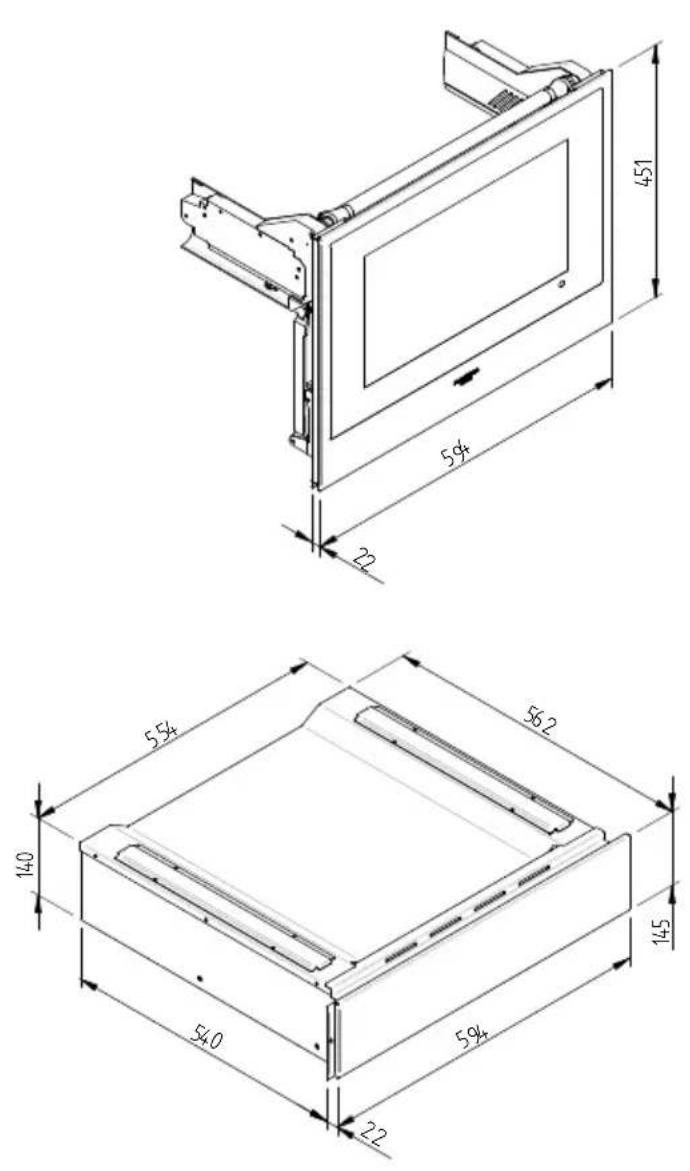 Fulgor Milano LWD 15 BK - SCHEMA DIMENSIONNEL DU TIROIR 145 ENCASTRABLE 560 X 595   AVEC PERCOLATEUR DE 454 - 5