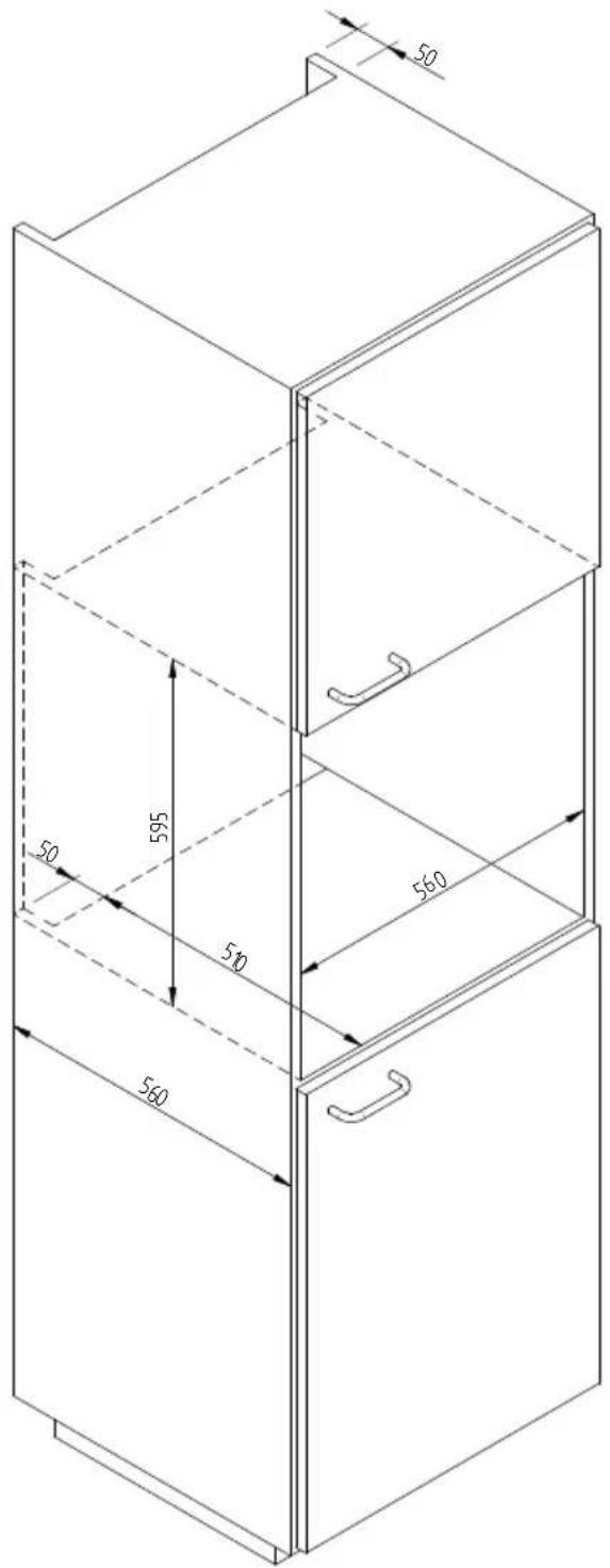 Fulgor Milano LWD 15 BK - ESQUEMA DIMENSIONAL CAJON DE EMPOTRAR 560 X 595 CON HORNO DE 480 - 2
