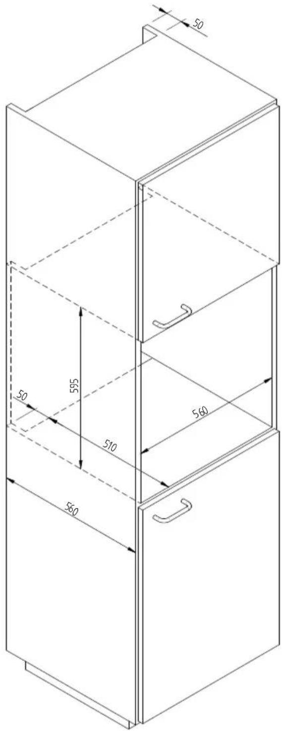 Fulgor Milano LWD 15 BK - SCHEMA DIMENSIONNEL DU TIROIR ENCASTRE 560 X 595 AVEC UN FOUR PAR 450 - 1