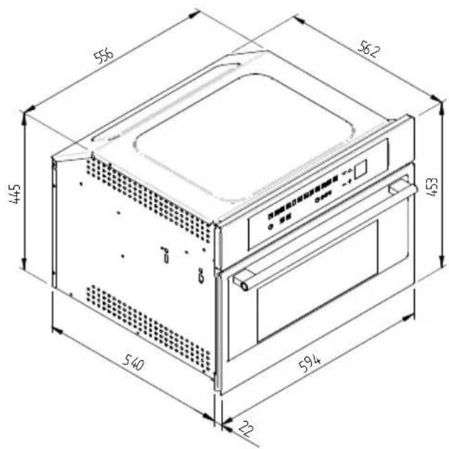 Fulgor Milano LD 15 ME - SCHEMA DIMENSIONALE CASSETTO INCASSO 560 X 595 CON FORNO DA 480 - 5