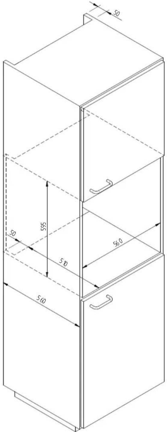 Fulgor Milano LD 15 ME - SCHEMA DIMENSIONALE CASSETTO INCASSO 560 X 595 CON FORNO DA 480 - 4