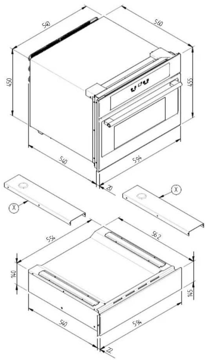 Fulgor Milano LD 15 ME - DIMENSIONAL DIAGRAM DRAWER 145 BUILT-IN 560 X 595 WITH 455 MM WINE CELLAR - 2
