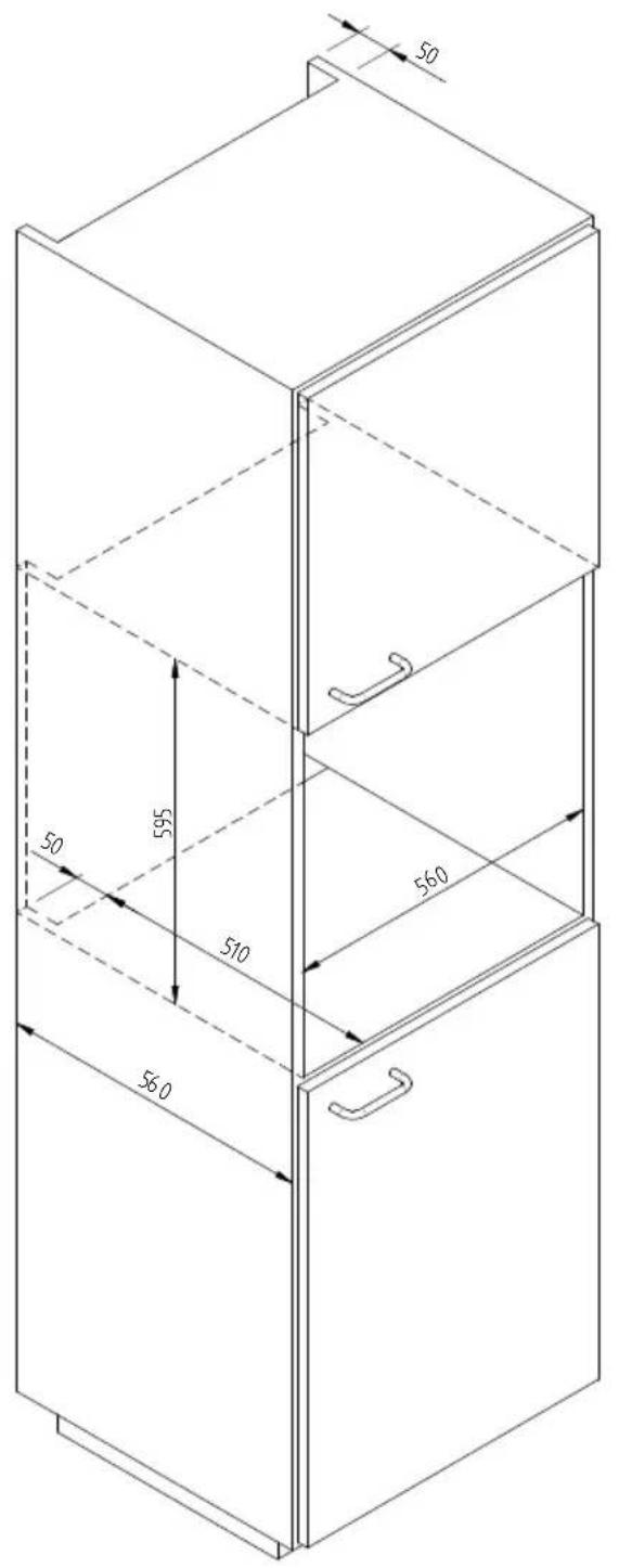 Fulgor Milano LD 15 ME - ABMESSAGENS DES EINBAUTELLERWÄRMERS 560 X 595 MIT OFEN ZU 480 - 2