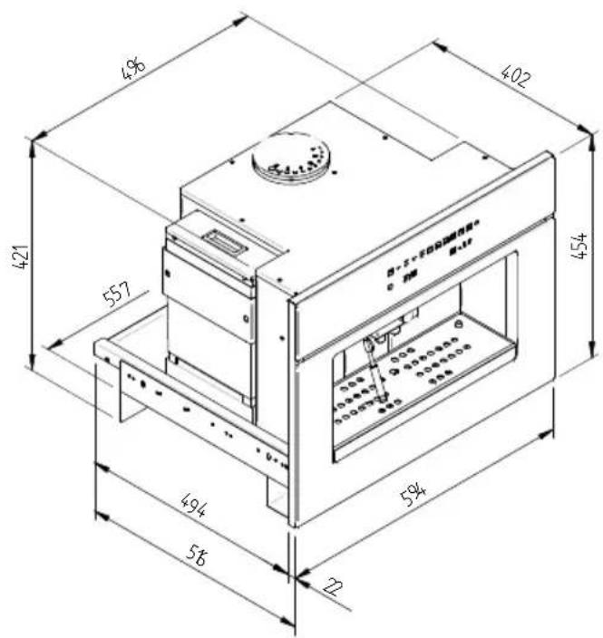 Fulgor Milano LD 15 ME - DIMENSIONAL DRAWING DRAWER 145 BUILT-IN 560 X 595 WITH 454 MM COFFEE MACHINE - 2