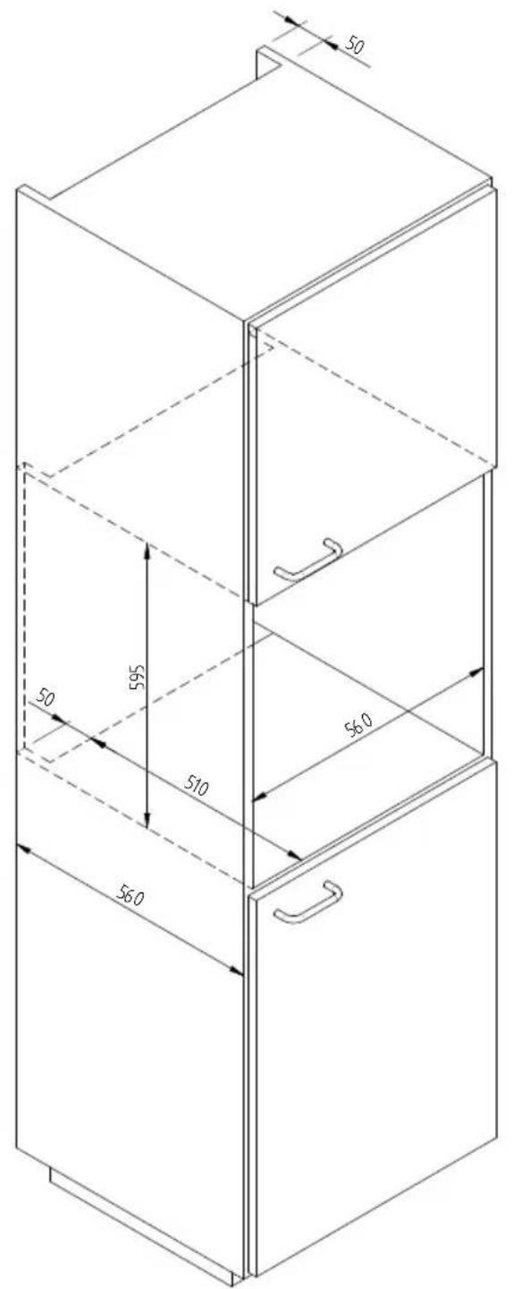 Fulgor Milano LD 15 ME - ESQUEMA DE DIMENSAO DO AQUECEDOR DE LOUCA A ENCASTRO 560 X 595 COM FORNO DE 480 - 2
