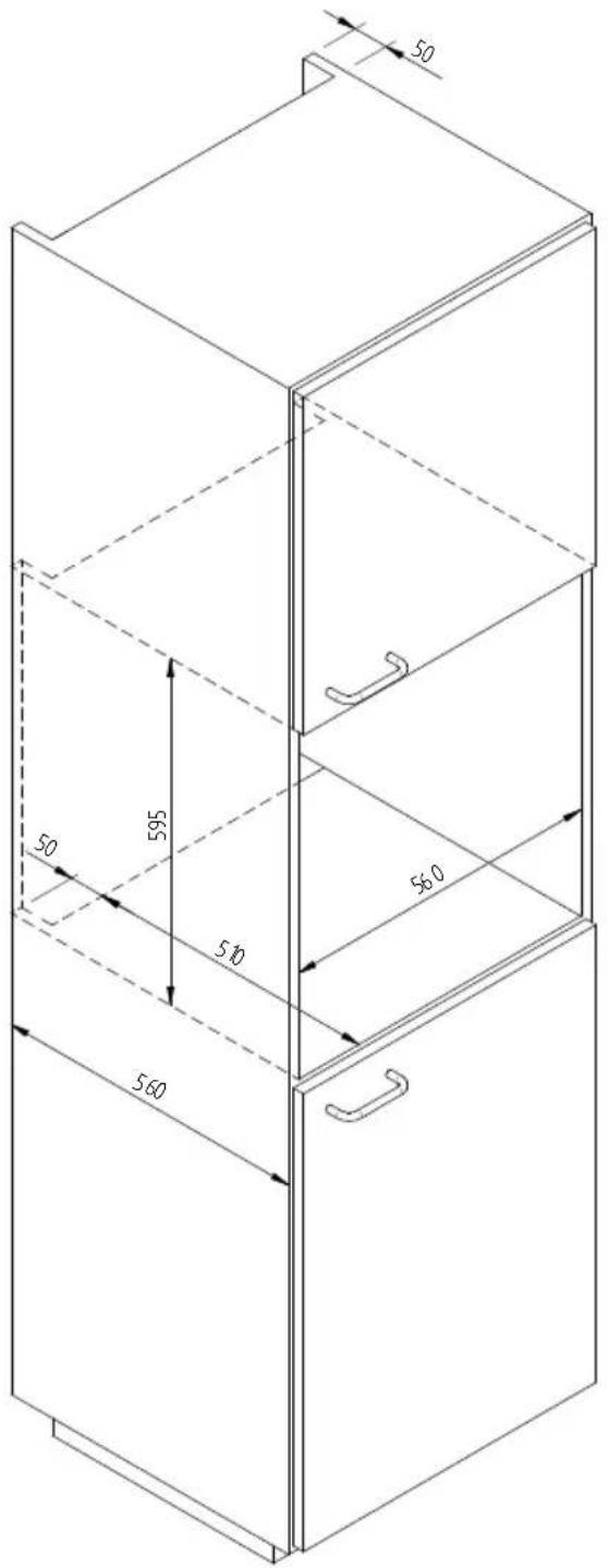 Fulgor Milano LD 15 ME - ESQUEMA DE DIMENSAO DO AQUECEDOR DE LOUCA A ENCASTRO 560 X 595 COM FORNO DE 450 - 1