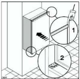 Diagram illustrating door door installation steps with labeled components and directional arrows