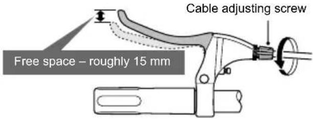 Free space – roughly 15 mm Cable adjusting screw
